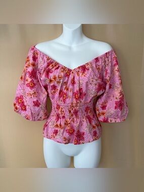 LOFT Pink Floral Off-Shoulder Peplum Blouse